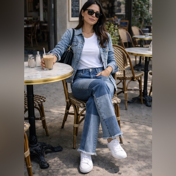 NWT Re/Done X Levi’s Amina Muaddi Patchwork Jean Indigo Size 26 - Picture 2 of 16